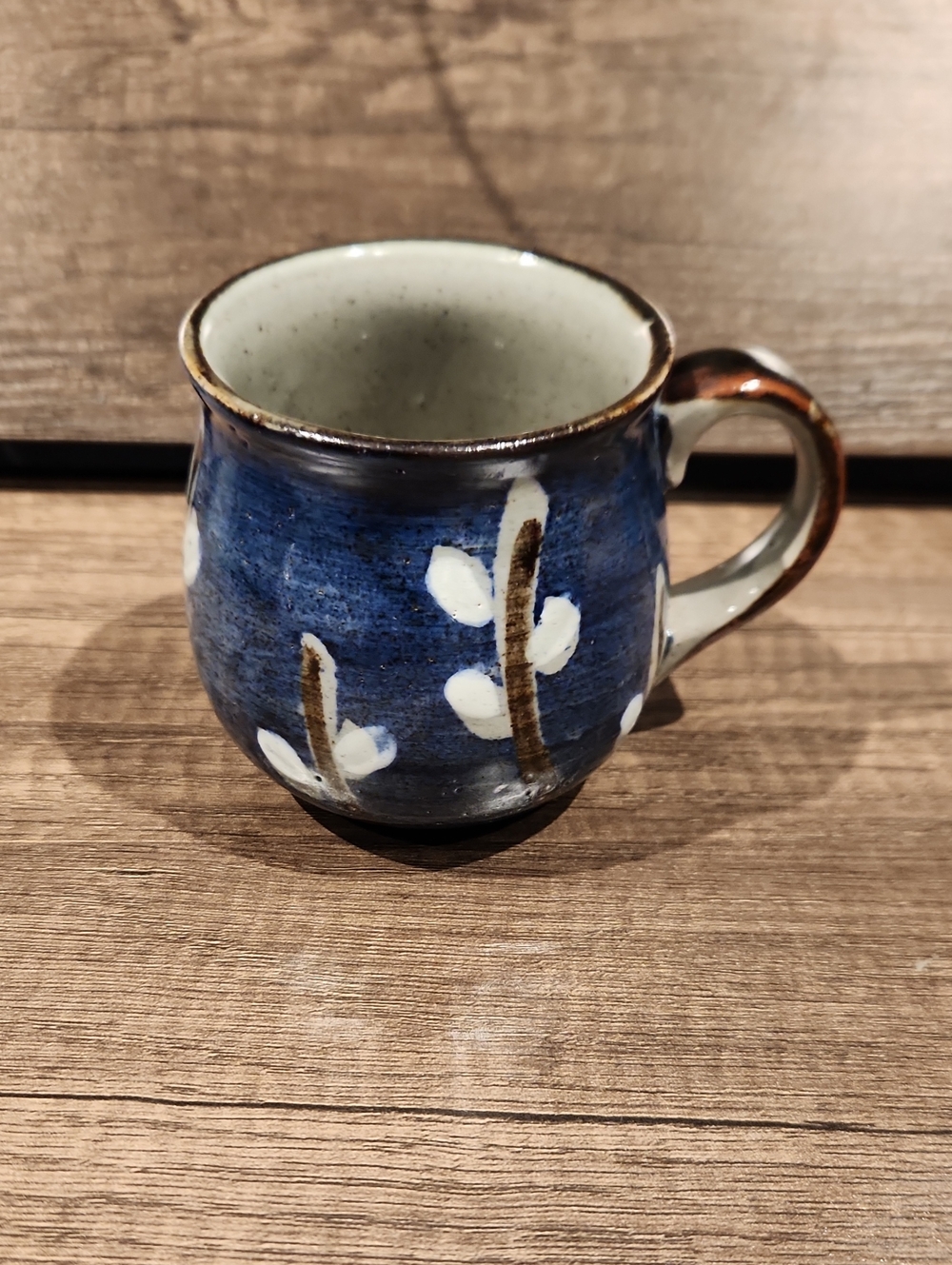 Handmade Blue Ceramic Floral Mug - Artistic Home Art
